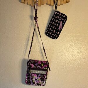 Vera Bradley Bundle one brown with pink and purple floral pattern quilted